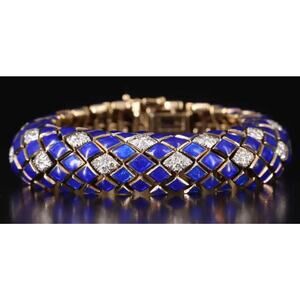 David Webb 18K Yellow Gold Enamel Bracelet with 3.02 CTW Platinum Set Diamonds